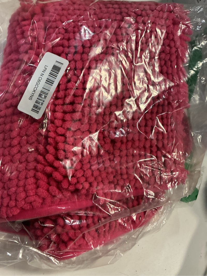 Condition photo showing Good Condition for olanly dog door mat for muddy paws 24x16, absorbs moisture and dirt, absorbent non-slip washable doormat, quick dry chenille mud mat for dogs, entry indoor entryway carpet for inside floor, hot pink hot pink solid 24" x 16"