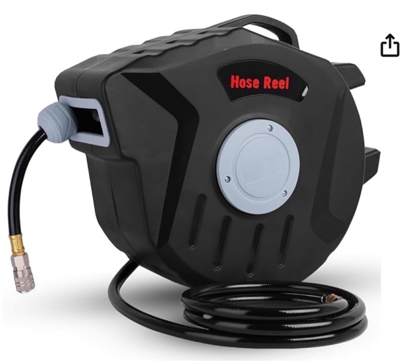 Retractable Air Hose Reel, 3/8 IN x 65 FT Hybrid Air Hose Max 300PSI, Air Compressor Hose Reel with 