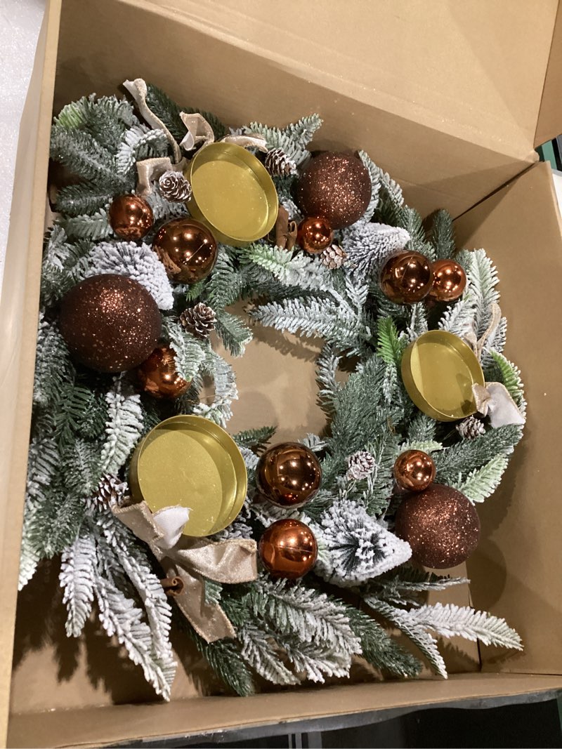 Condition photo showing Good Condition for Large Christmas Dining Table Centerpiece Wreath Decoration, 3 Arms Christmas Candlestick Wreath Arrangement for Home Indoor Dining Room Kithchen Decor, 28 Inch Diameter