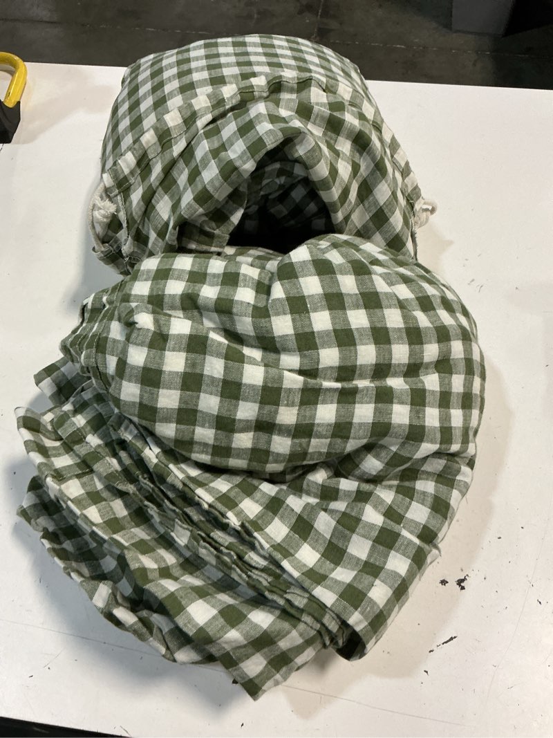 Condition photo showing As Is for quince european linen sheet set, king, olive gingham