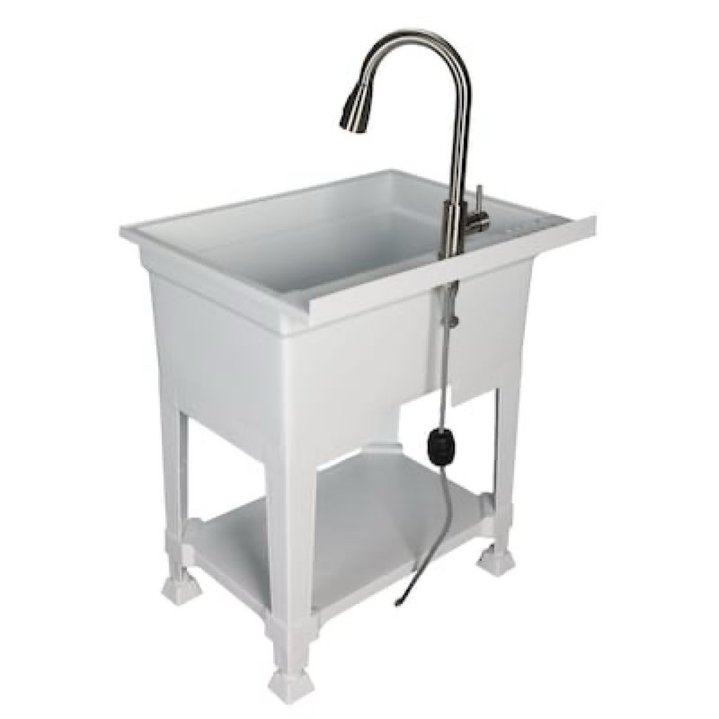 Project Source 30-in x 24-in 1 -Basin White Freestanding Utility tub with Cabinet with Drain