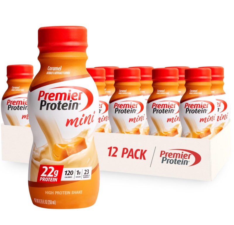 ((BB /DEC/12/2025))Premier Protein Shake MINIs, Caramel, 22g Protein, 120 Calories, 1g Sugar, 8.75fl oz, Pack of 12