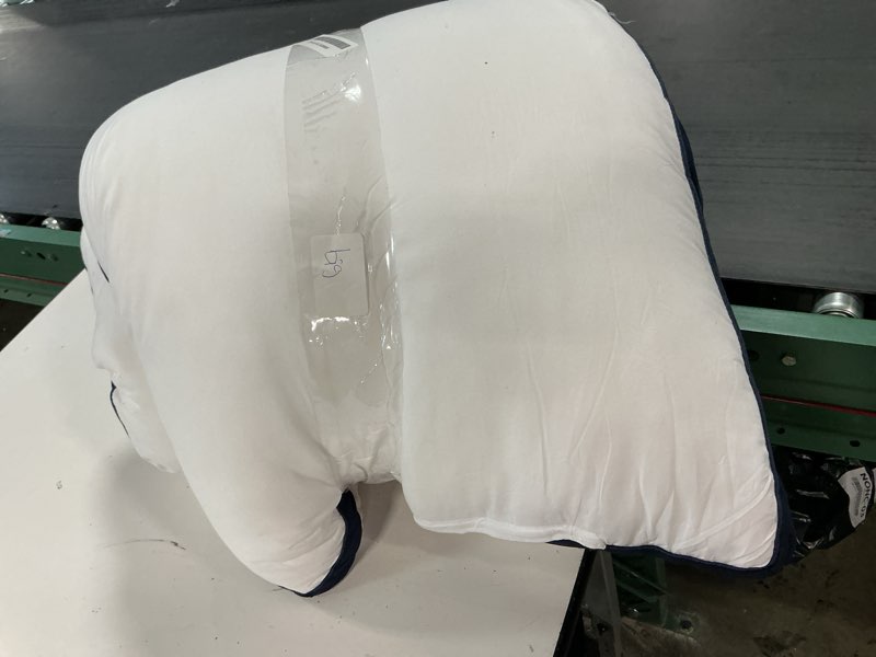 Condition photo showing As Is for Oubonun Premium Adjustable Loft Quilted Body Pillows - Firm and Fluffy Pillow - Quality Plush Pillow - Down Alternative Pillow - Head Support Pillow - 21"x54" White-navy Blue Side