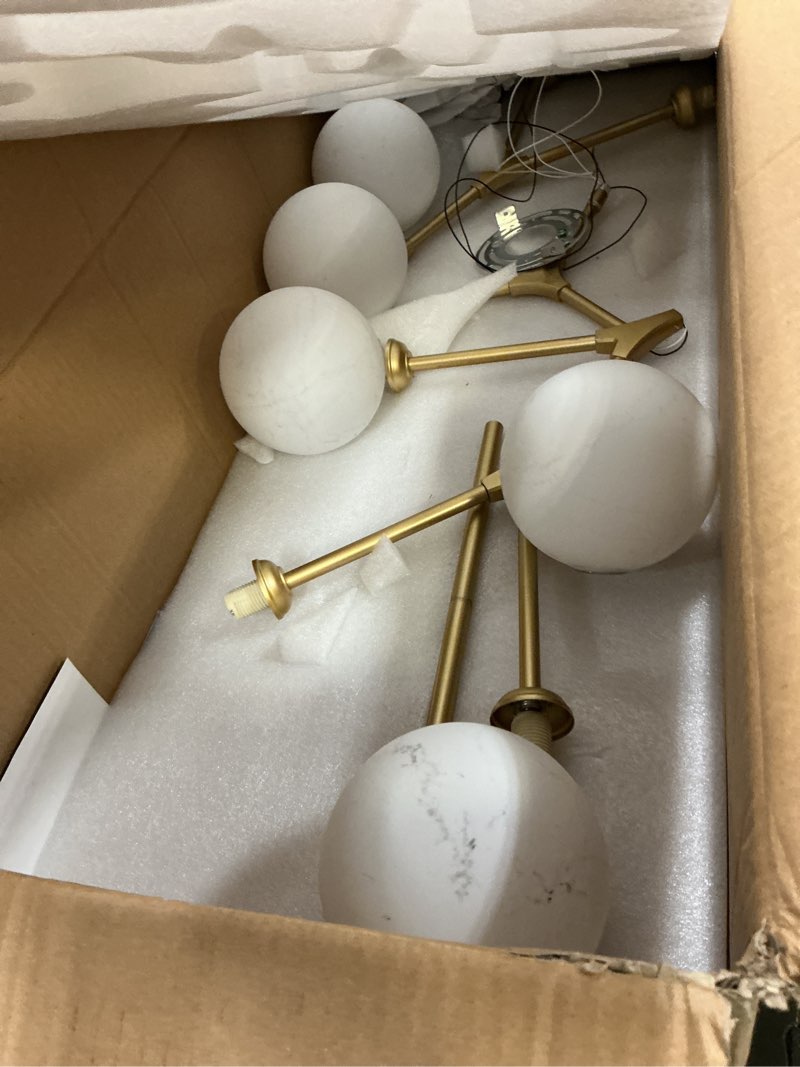 Condition photo showing As Is for kco lighting modern globe linear chandelier 6 light milk glass chandeliers white and gold pendant light fixture mid century rectangle chandelier brass sputnik island lights for kitchen gold+white