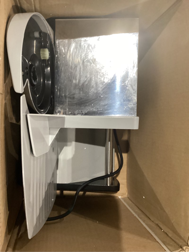 Condition photo showing As Is for Meat Slicer 200W Electric Deli Food Slicer with 2 Removable 7.5" Stainless Steel Blade, Adjustable Thickness for Home Use, Child Lock Protection, Easy to Clean, Cuts Meat, Bread and Cheese 200W Meat Slicer with 2 Blades