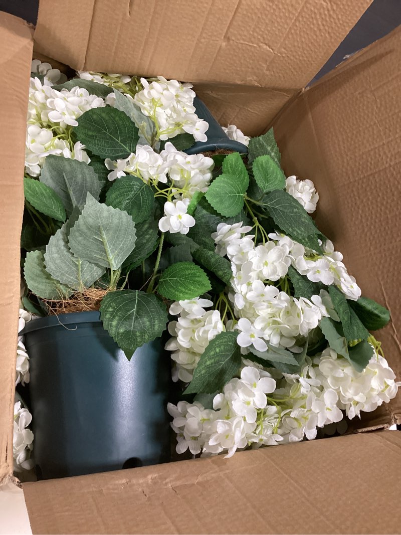 Condition photo showing Good Condition for faux hydrangea tree 30" tall (2 pack), artificial hydrangea plant in pot with white flowers, realistic hydrangea tree for indoor outdoor porch, patio, home decor