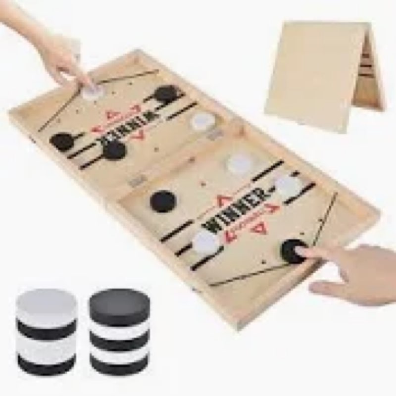 Fast Sling Puck Game for 2 Players, TMIYO Wooden Table Hockey Family Game for Kids or Adults, Super 
