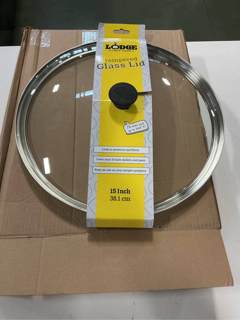 Condition photo showing New/Like New for Lodge Round Tempered Glass Lid - Versatile Glass Lid for 15 Inch Skillets, Pans, and Dutch Ovens - Dishwasher Safe and Oven Safe up to 400° - 15 Inch