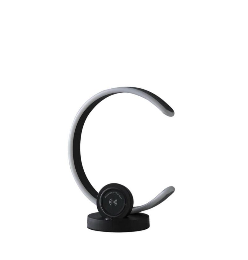 ORE International 13.25  In Modern C Shape Led W/ Usb/Wireless Charger Port & Touch Dimmer Black Table Lamp