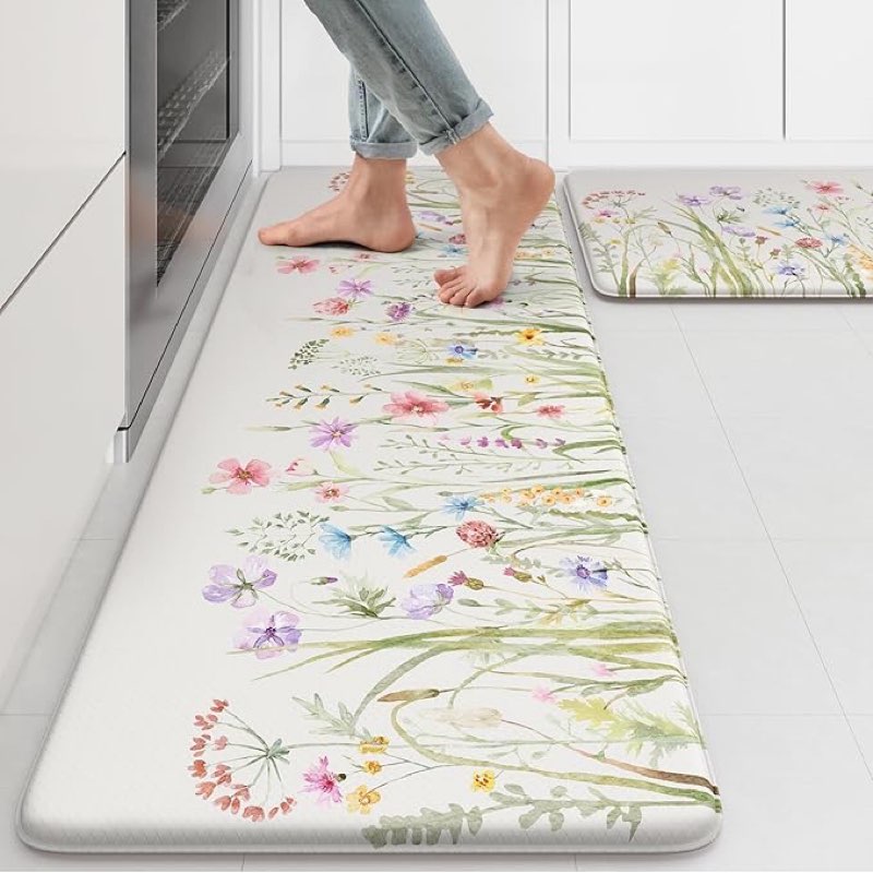 KIMODE Comfort Kitchen Mats for Floor Cushioned Anti Fatigue,Farmhouse Floral Spring Sink Rug Non Sl