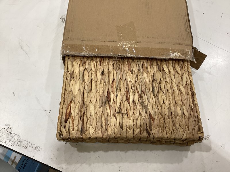 Condition photo showing Good Condition for wicker storage basket foldable hyacinth storage box set of 2, 12x12x12 inch - handmade woven basket for closet,shelf organization & decor