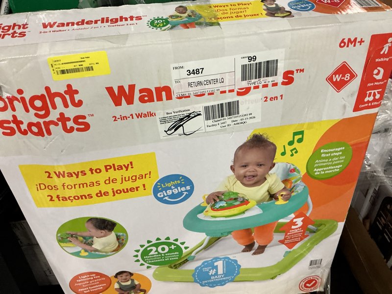 Condition photo showing As Is for bright starts wanderlights 2-in-1 baby walker for infants, blue, green