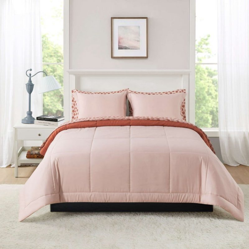mainstays all in one reversible comforter and sheet set- 7 piece, king, pink blush