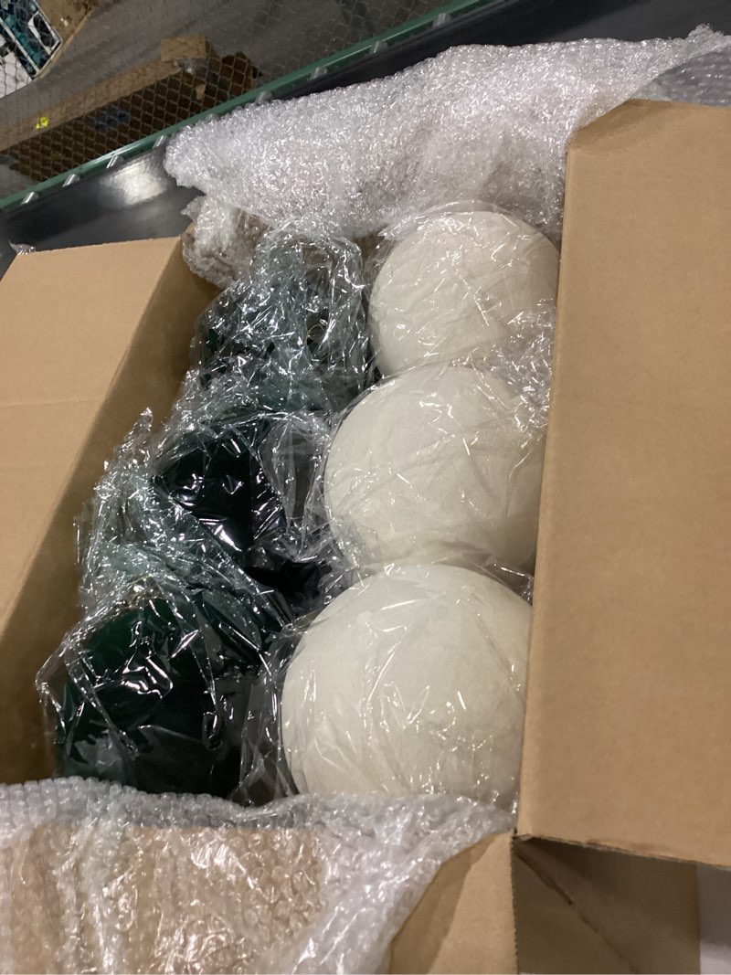 Condition photo showing Good Condition for Liliful 12 Pcs 6 Inch Large Velvet Christmas Ball Flocked Christmas Tree Ornaments Big Xmas Tree Shatterproof Hanging Home Decorations for Holiday Party(Green Brown)