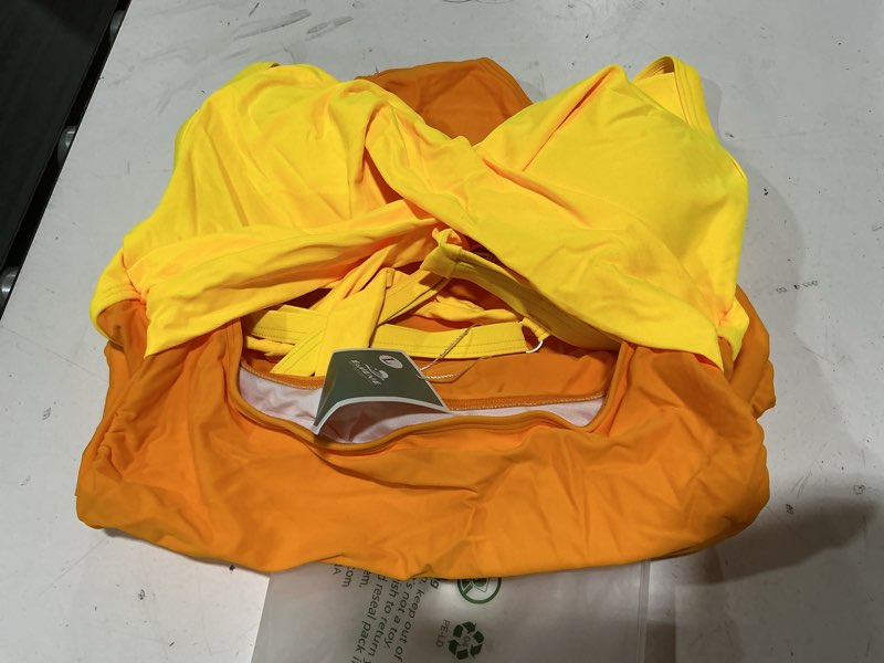 Condition photo showing Good Condition for eomenie women's one piece swimsuits tummy control cutout high waisted bathing suit wrap tie back 1 piece swimsuit large yellow orange