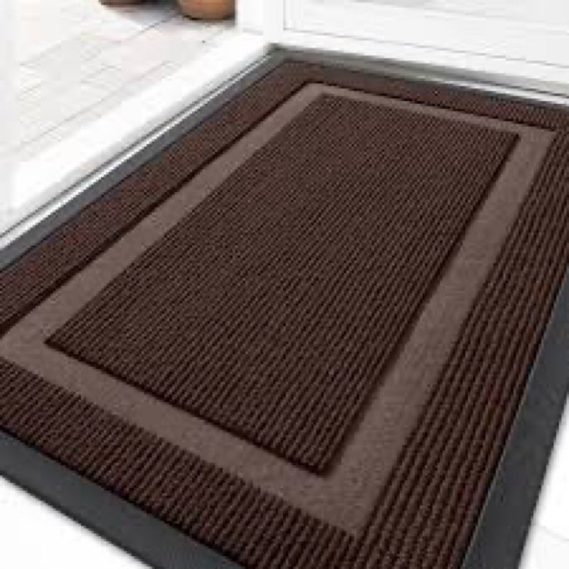 (2 pcs)OLANLY Front Door Mat Indoor Outdoor Entrance, Waterproof All-Season, All-Weather Doormat, Sturdy Natural Rubber, Fade Resistant, Low Profile, Easy Clean Patio Porch Entryway Mat, 29.5x17, Dark Brown