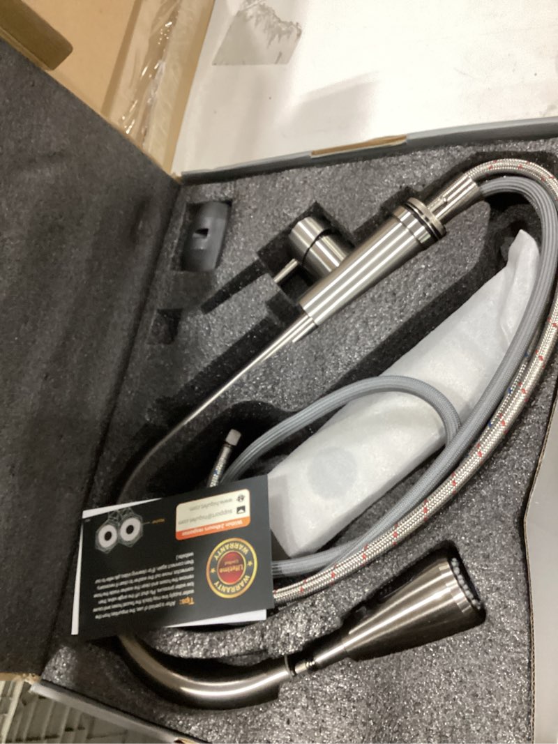 Condition photo showing New/Like New for Kitchen Faucet with Pull Down Sprayer - Brushed Nickel Single Handle Kitchen Faucets, High Arc Stainless Steel Pull Out Kitchen Sink Faucet with Deck for RV Laundry Farmhouse Bar Classic A: Brushed Nickel