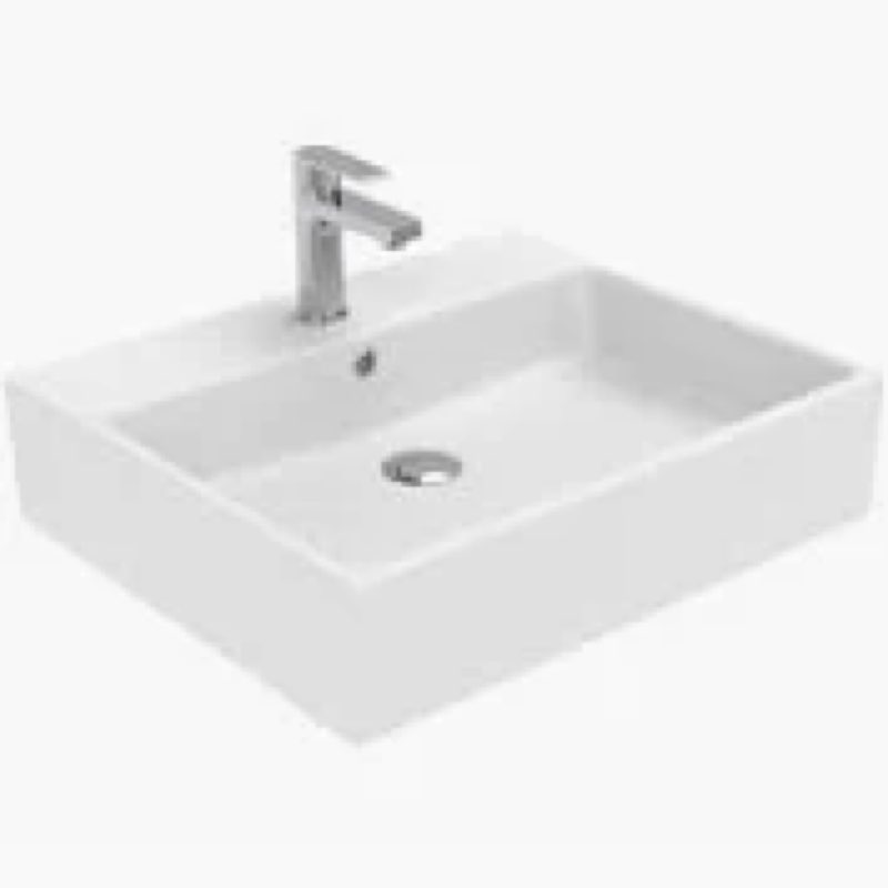 Wall Mounted Bathroom Vessel Sink, QISHKA 18" X 11" Rectangular Floating Ceramic Wash Hand Basin Whi