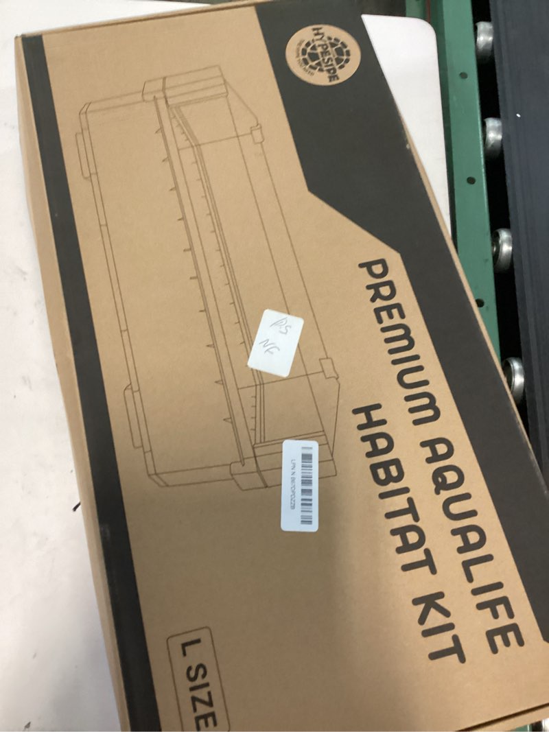 Condition photo showing New/Like New for large turtle tank kit for aquatic turtles – complete starter habitat with filter, uvb lamp, basking platform, plants, feeding ring – turtle aquarium kit (black)