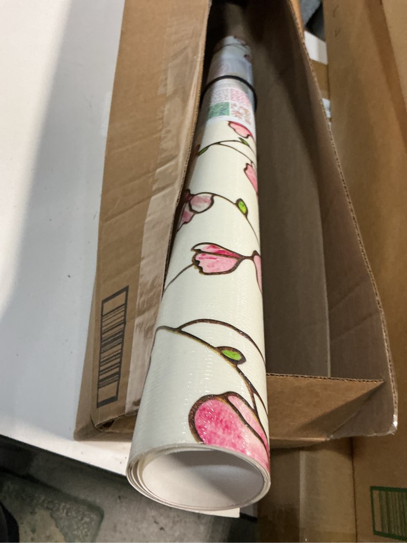Condition photo showing Good Condition for uni window film static clings non adhesive 3d stained glass window decals uv protection (cherry blossom, 37.4 x 24.4 inch) cherry blossom 37.4 x 24.4 inch