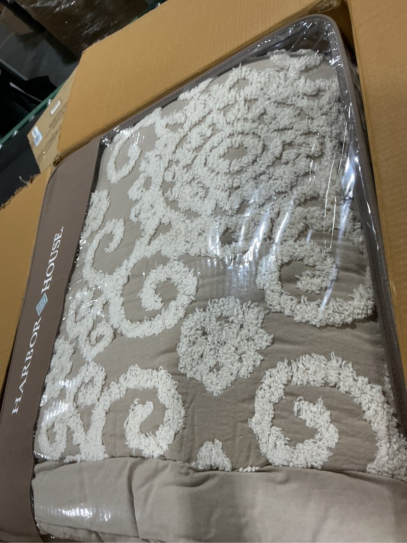 Condition photo showing As Is for Harbor House Cotton Comforter Set - Trendy Tufted Textured Design, All Season Down Alternative Cozy Bedding with Matching Shams, Suzanna Taupe King/Cal King(110"x96") 3 Piece King/California King (110 in x 96 in) Suzanna Taupe