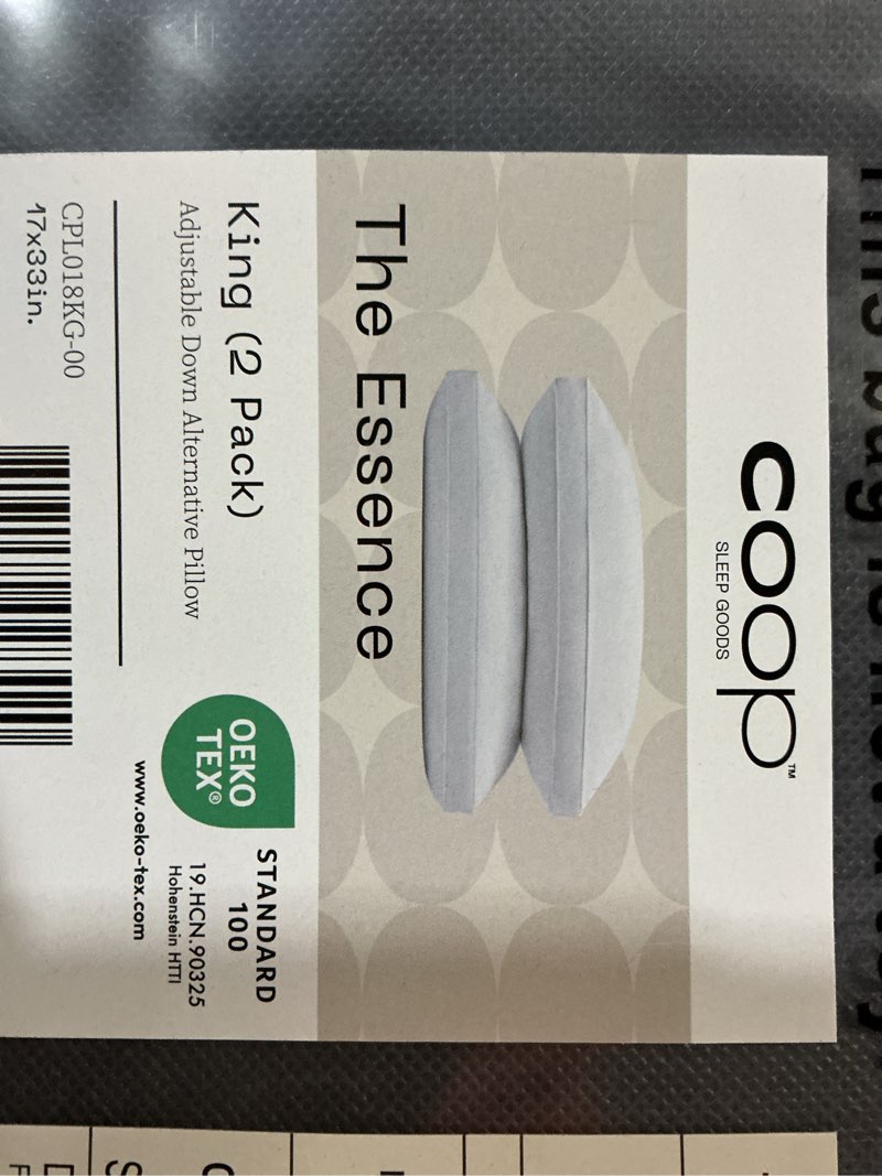 Condition photo showing New/Like New for coop home goods essence down alternative pillow set of 2, king size, best pillows for sleeping, adjustable alternative to down pillows, luxury hotel pillow for back, stomach or side sleepers essence king classic