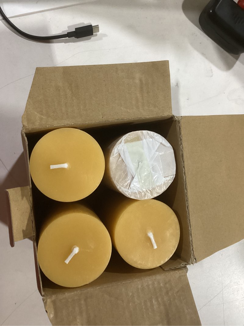 Condition photo showing Good Condition for Natural Beeswax Candles 4 Packs, 100% Pure Beeswax Pillar Candles with 140 Hours Long Burning Time, 