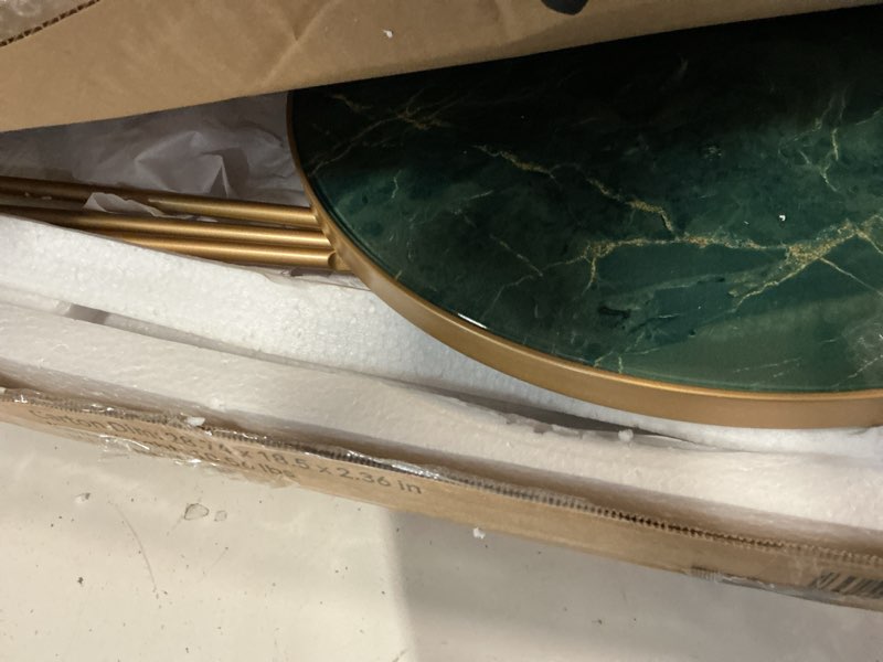 Condition photo showing Good Condition for hlr modern round side table, end table with marble effect top and gold metal frame, small side table for living room, bedroom, sofa and couch, gold legs, green marble top green marble&gold 1-pack
