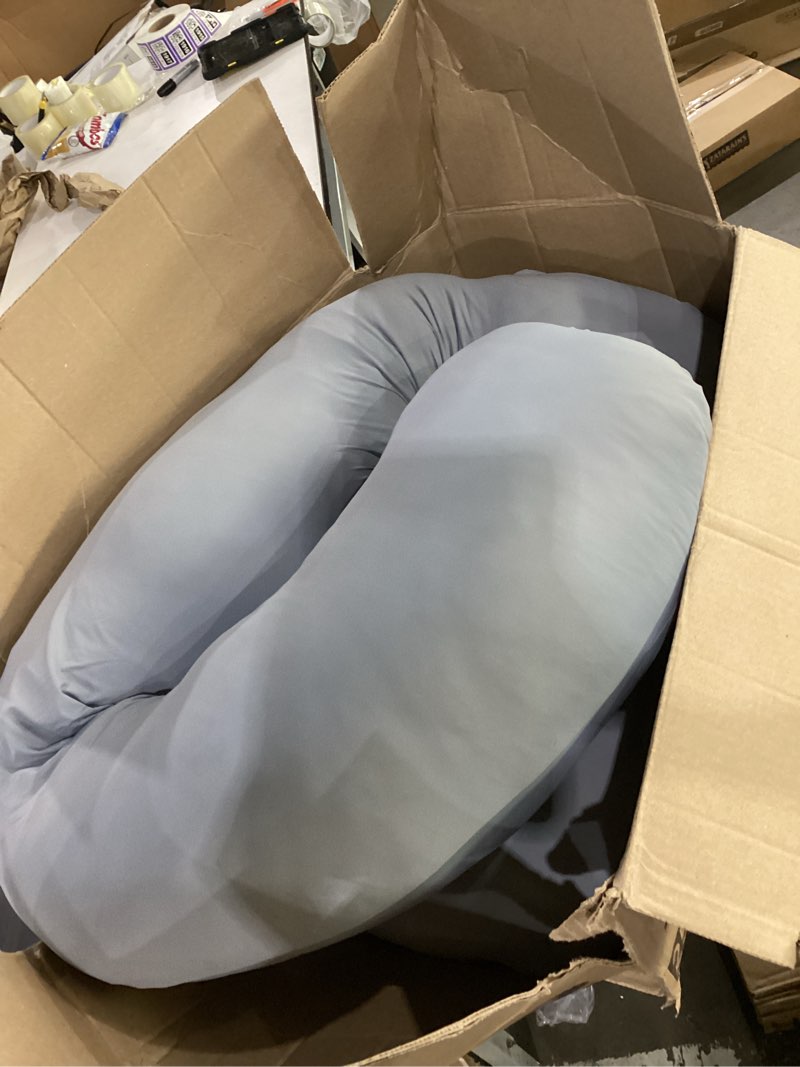 Condition photo showing As Is for moon park pregnancy pillows for sleeping - u shaped full body maternity pillow with removable cover - support for back, legs, belly, hips - 65 inch - grey - cooling cover grey cooling cover - 65 inch