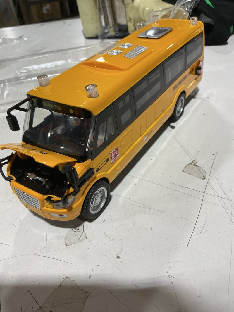 Condition photo showing Good Condition for crelloci school bus toy, die cast model car with flashing lights & sounds, friction powered, back & side doors open, large yellow metal toy vehicles, play bus easter gift for kids toddlers ages 3+