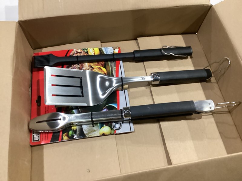 Condition photo showing New/Like New for weber precision 3-piece grilling tool set, stainless steel 3 pc grill tool set
