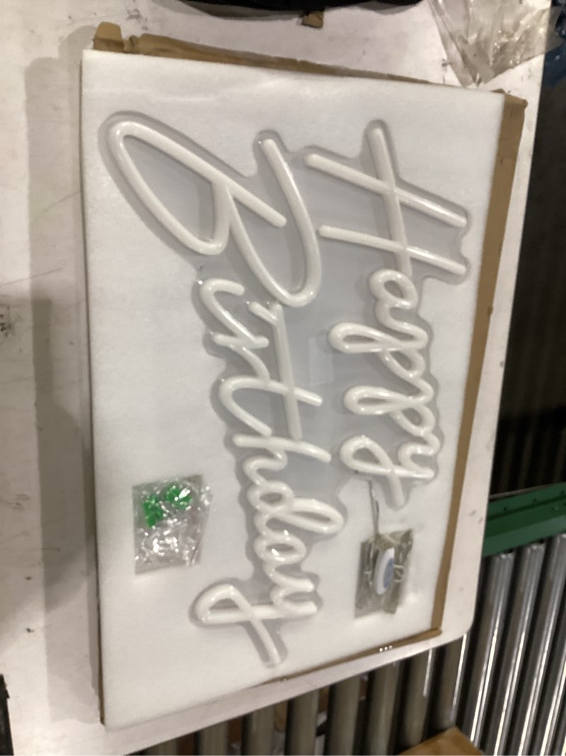Condition photo showing New/Like New for happy birthday neon sign, 22.4"x13.8" happy birthday sign for birthday party decor, happy birthday light up led signs for backdrop, neon birthday sign for any ages bday celebration, warm white divatla