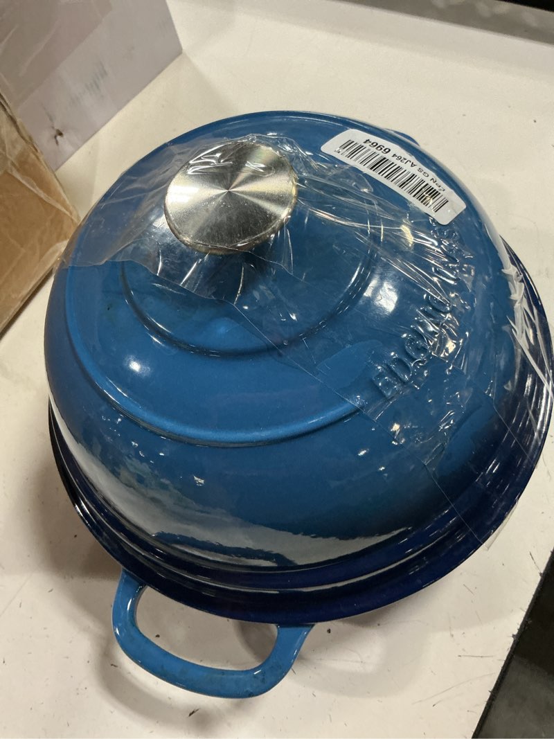 Condition photo showing As Is for edging casting enameled cast iron dutch oven pot with lid, round bread oven for homemade sourdough bread baking, 6 quart, lake blue