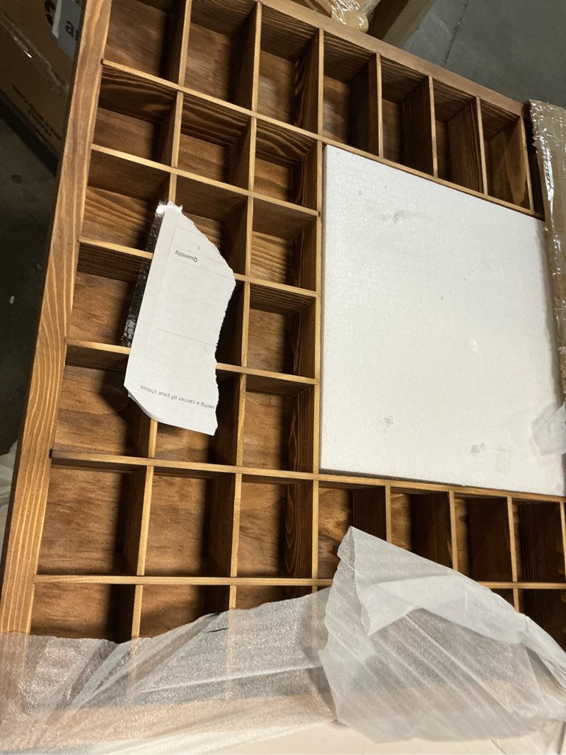 Condition photo showing Good Condition for large shot glass display case with world map,60 slots, 34 x 26 inch rustic wood shot glass display cabinet for 2 size -in rooms bars wine cellars with shot glasses jewelry shell & keepsakes