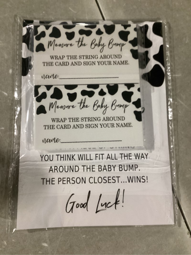 Condition photo showing Good Condition for PACK OF TWO … Baby Shower Games Measure the Baby Bump Sign, How Big is Mommy's Belly Party Favors Supplies, 5x7 Inch Kraft Standing Sign and 50 Guessing Cards, Holy Cow, Boho Highland Cow Multicolor