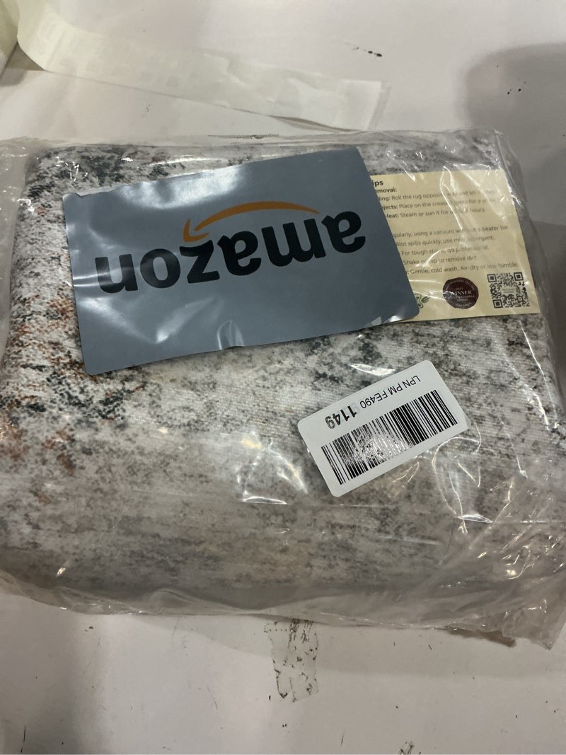 Condition photo showing New/Like New for jinchan Round Rug 7ft Modern Area Rug 7' Round Circle Mat Washable Abstract Distressed Floor Cover Taupe Multi Contemporary Non-Slip Overdyed Thin Carpet for Living Room Dining Room Bedroom Kitchen 7' (Round) Distressed Taupe