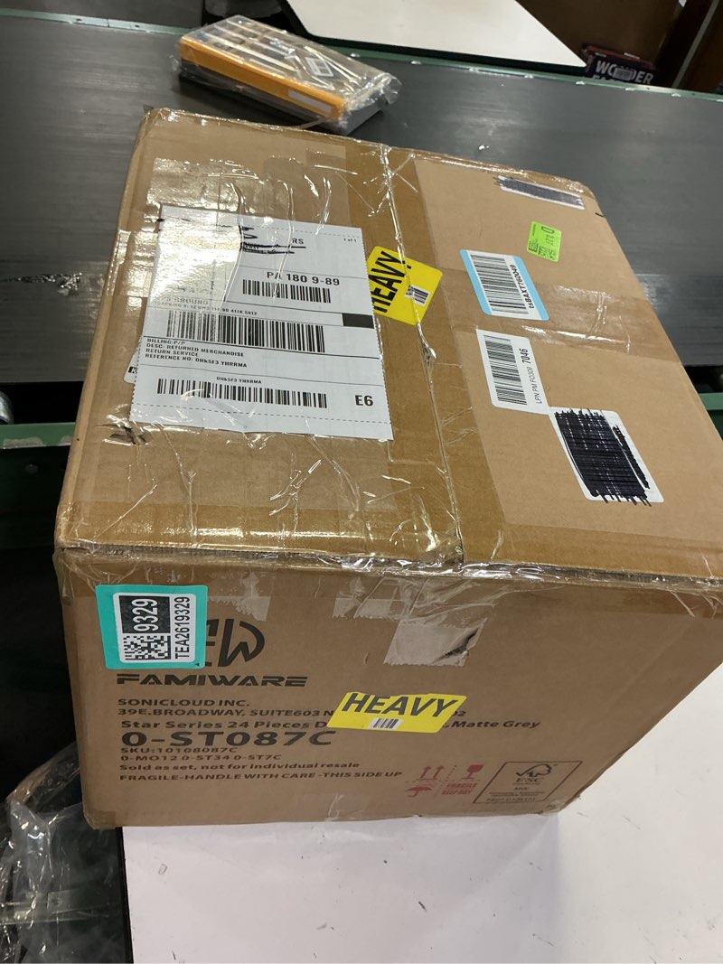 Condition photo showing New/Like New for Famiware Star Dinnerware Set, Plates and Bowls Sets for 8 (24pcs), Ribbed Stoneware Dishes - Chip & Scratch Resistant, Microwave & Dishwasher Safe, Matte Gray Matte Gray 8-Set(24pcs)