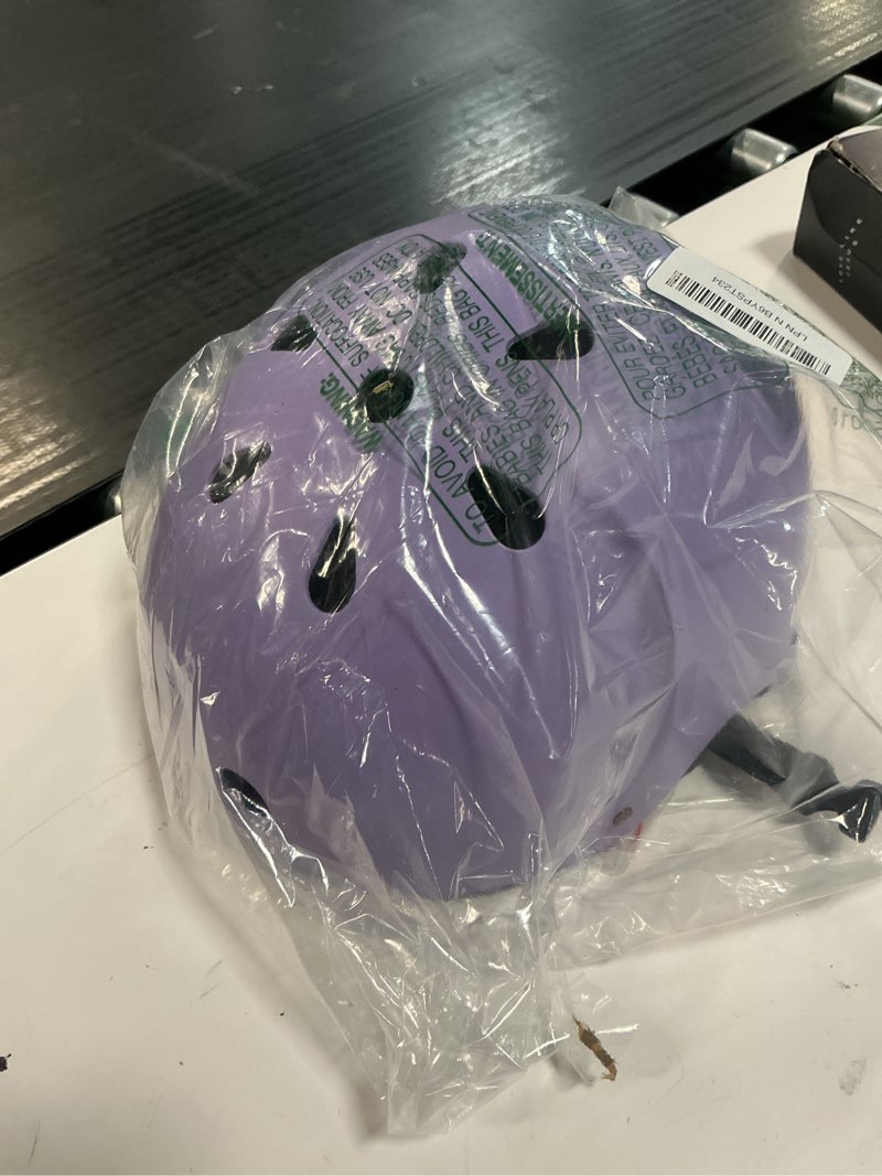 Condition photo showing Good Condition for kids bike helmet, adjustable and multi-sport, from toddler to youth, 3 sizes pale lavender large: 22.4" - 24.0"