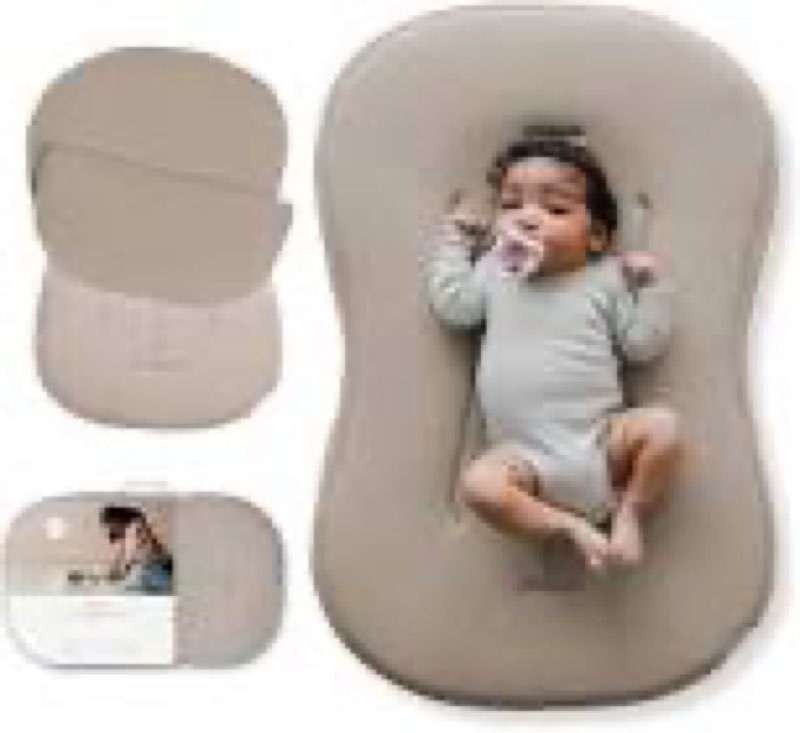 snuggle me organic newborn baby infant lounger pillow & travel bag - birch | cspc compliant, premium organic cotton with snugglecore, machine washable cover, baby nest, baby registry essential