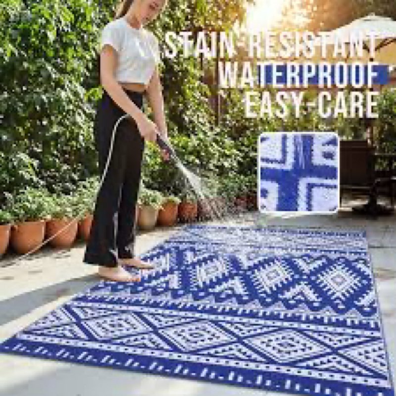 OLANLY Outdoor Rug Waterproof 10x14 ft, Reversible Outdoor Plastic Straw Rug, Boho Patio Rug, Indoor