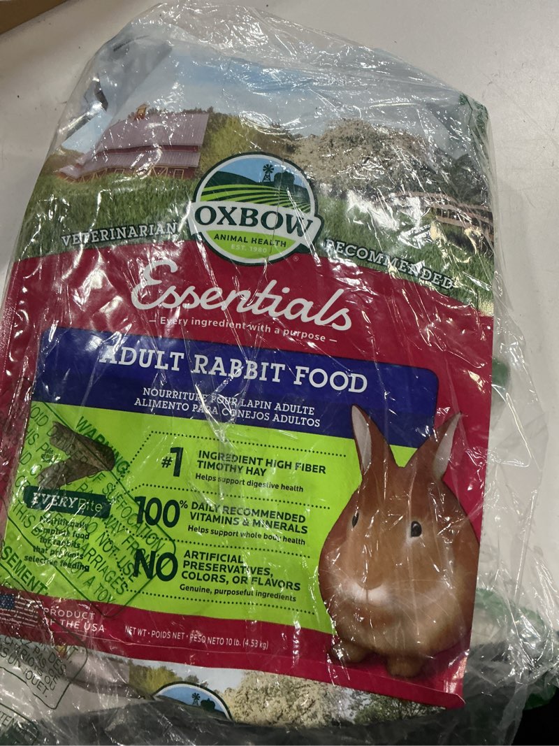 Condition photo showing New/Like New for (Best by dec-22-2027)Oxbow Essentials Rabbit Food, Adult, Made with Oxbow Timothy Hay for Rabbit, Pet Pellets with Vitamins & Minerals, Small Animal Pet Products, Bunny Food, Made in USA, High Fiber, 10 lb. bag