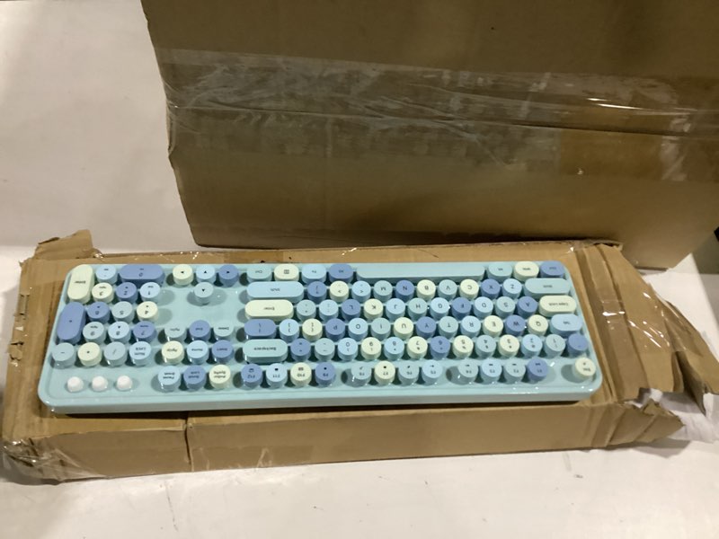 Condition photo showing Good Condition for mofii bluetooth wireless keyboard for ipad, laptop, pc, mac, smartphone, connect 3 bluetooth devices, cute colorful round keys retro aesthetic keyboard - blue