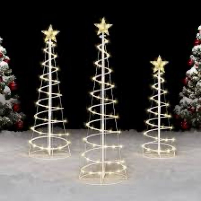 JOYIN 3 Pack LED Christmas Cone Tree Lights, 4FT 5FT 6FT Outdoor Lighted Tree with 8 Lighting Modes 
