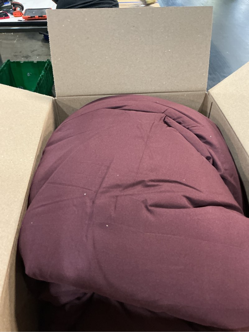 Condition photo showing As Is for dinjoy boho queen comforter set burgundy,7 piece bed in a bag queen size warm striped dark red bedding sets plaid comforters set with sheets for family all season burgundy and brown queen
