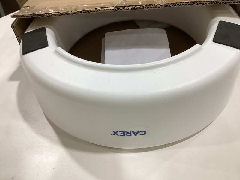 Condition photo showing As Is for Carex Toilet Seat Riser, Round Raised Toilet Seat Adds 3.5 inches to Toilet Height, for Assistance Bending or Sitting, 300 Pound Weight Capacity Toilet Riser
