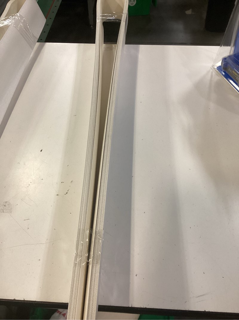 Condition photo showing As Is for levolor room darkening cellular shade, 3/4 inch single cell, cordless, custom size (powder, custom) frost white custom
