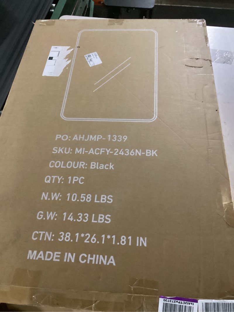 Condition photo showing New/Like New for bathroom mirror 36x24 inch black metal frame rectangle vanity mirror with rounded corners, modern wall mounted anti-rust mirror for farmhouse, restroom, entryway, horizontal or vertical hanging rectangular 36"l x 24"w black