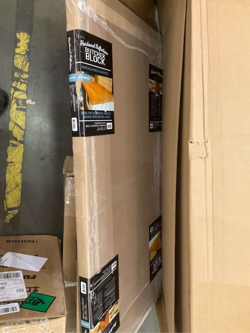 Condition photo showing Good Condition for HARDWOOD REFLECTIONS 4 ft. L x 25 in. D Unfinished Beech Solid Wood Butcher Block Countertop With Eased Edge