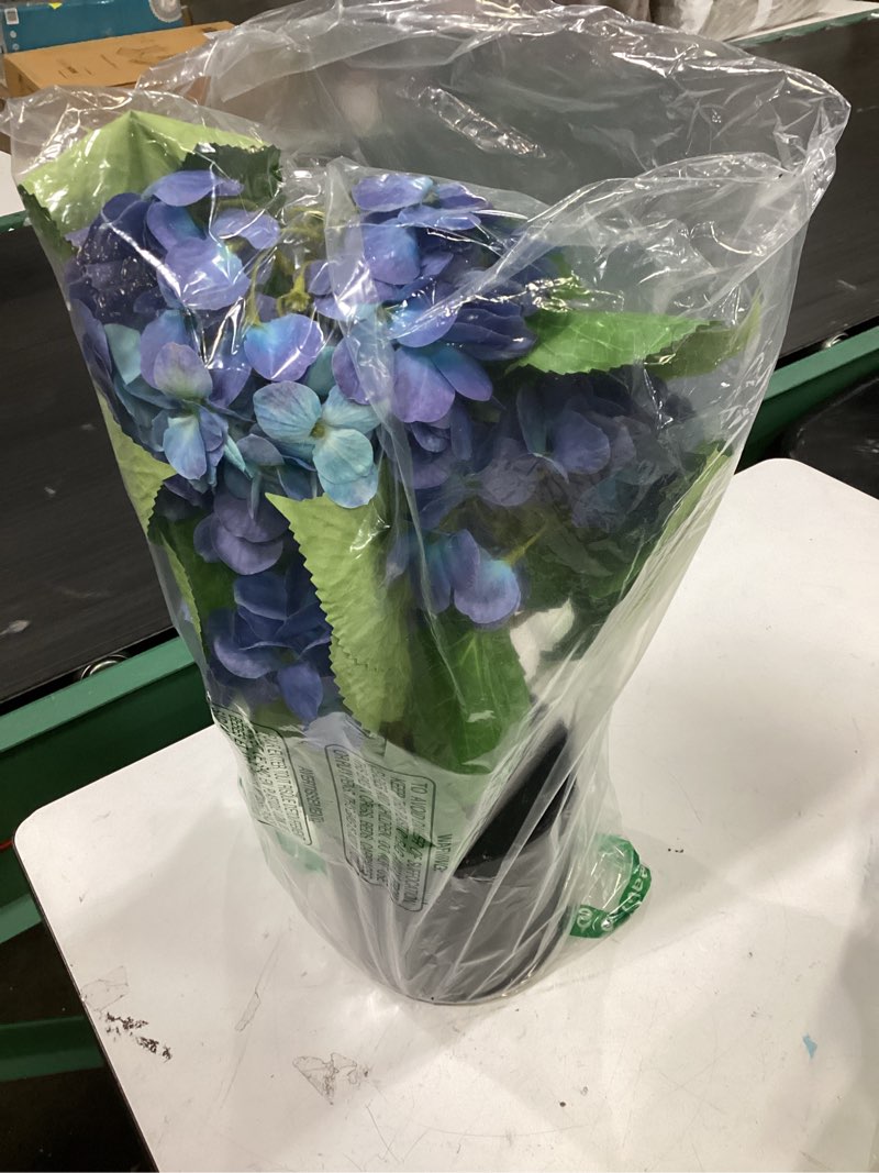 Condition photo showing Good Condition for hollyone blue hydrangea artificial flowers in pot large silk three-head hydrangeas flowers fake flowers arrangements for indoor home office kitchen table centerpieces wedding decorations blue 3 head hydrangea