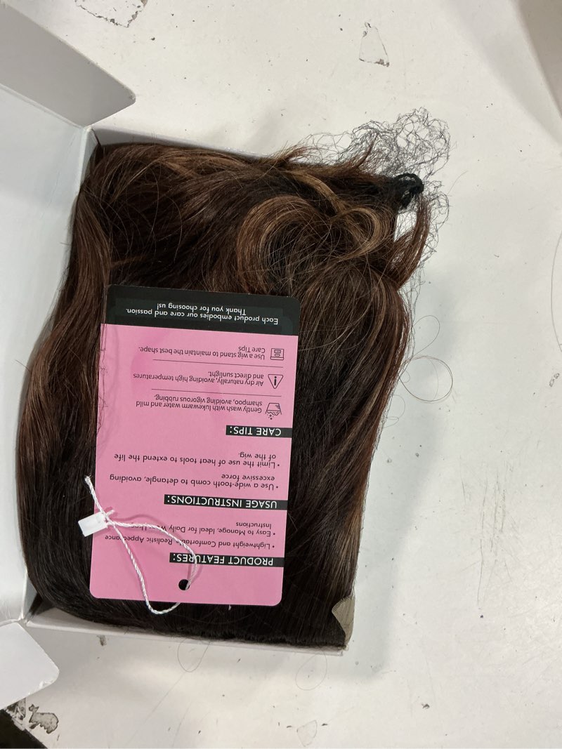 Condition photo showing Good Condition for Brown Highlight Short Wavy Wig for Women Lace Hairline Bob Style Synthetic Heat Resistant - Natural Appearance for Everyday Hairstyle 12 Inch